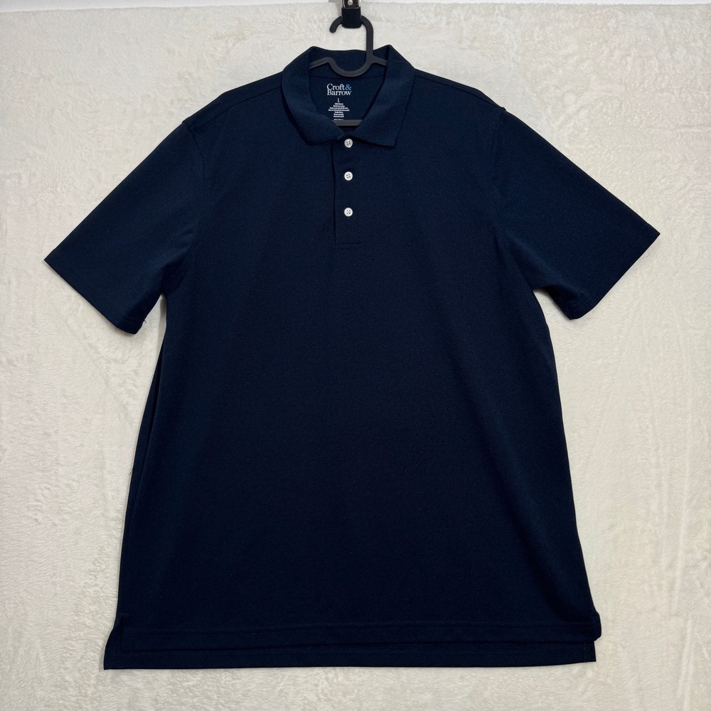 Croft & Barrow Polo Shirt Mens Large Navy Blue Solid Pique Knit Short Sleeve